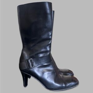 CNC Costume National Black Leather Square Toe Buckle Boots Size 38.5